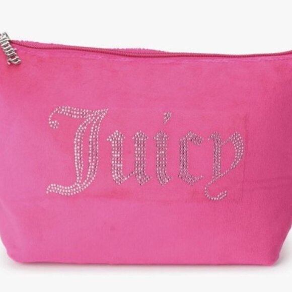 Juicy Couture Women’s Hot Pink Velvet Cosmetic Bag with Rhinestone “Juicy” Logo - Picture 4 of 5
